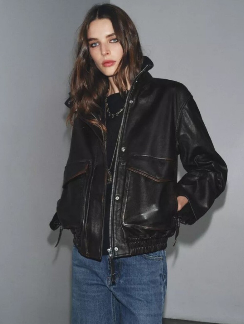 Zara ZW Collection Limited Edition 100% Leather Bomber Jacket
